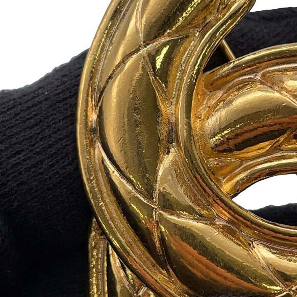 CHANEL Gold Logo Brooch